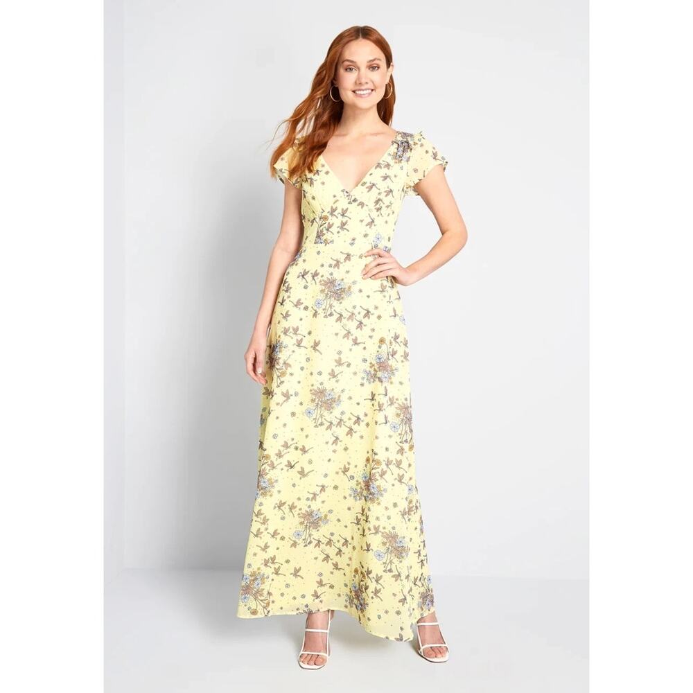 NWT Modcloth You're Flowing Places Maxi Dress Yellow Multi Cut Out Long Size 0